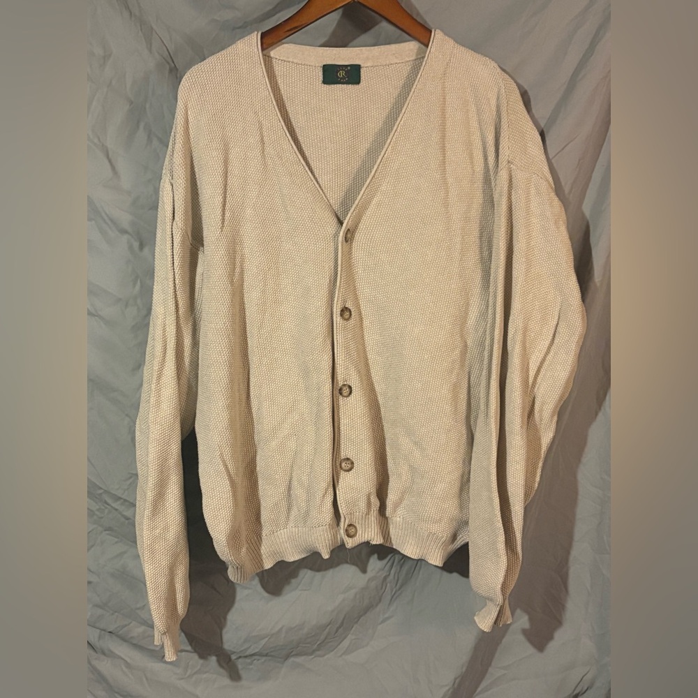 Vintage Classic Beige Men's Cardigan Sweater made by Crown Room